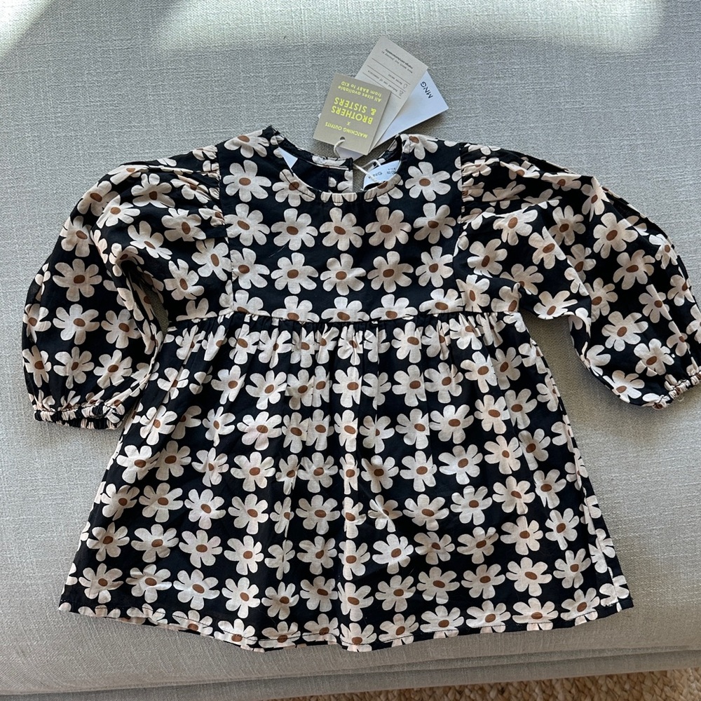 Mango Kids Floral Dress - Black and White